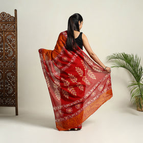 Buy Orange Mul Cotton Hand Batik Print Saree