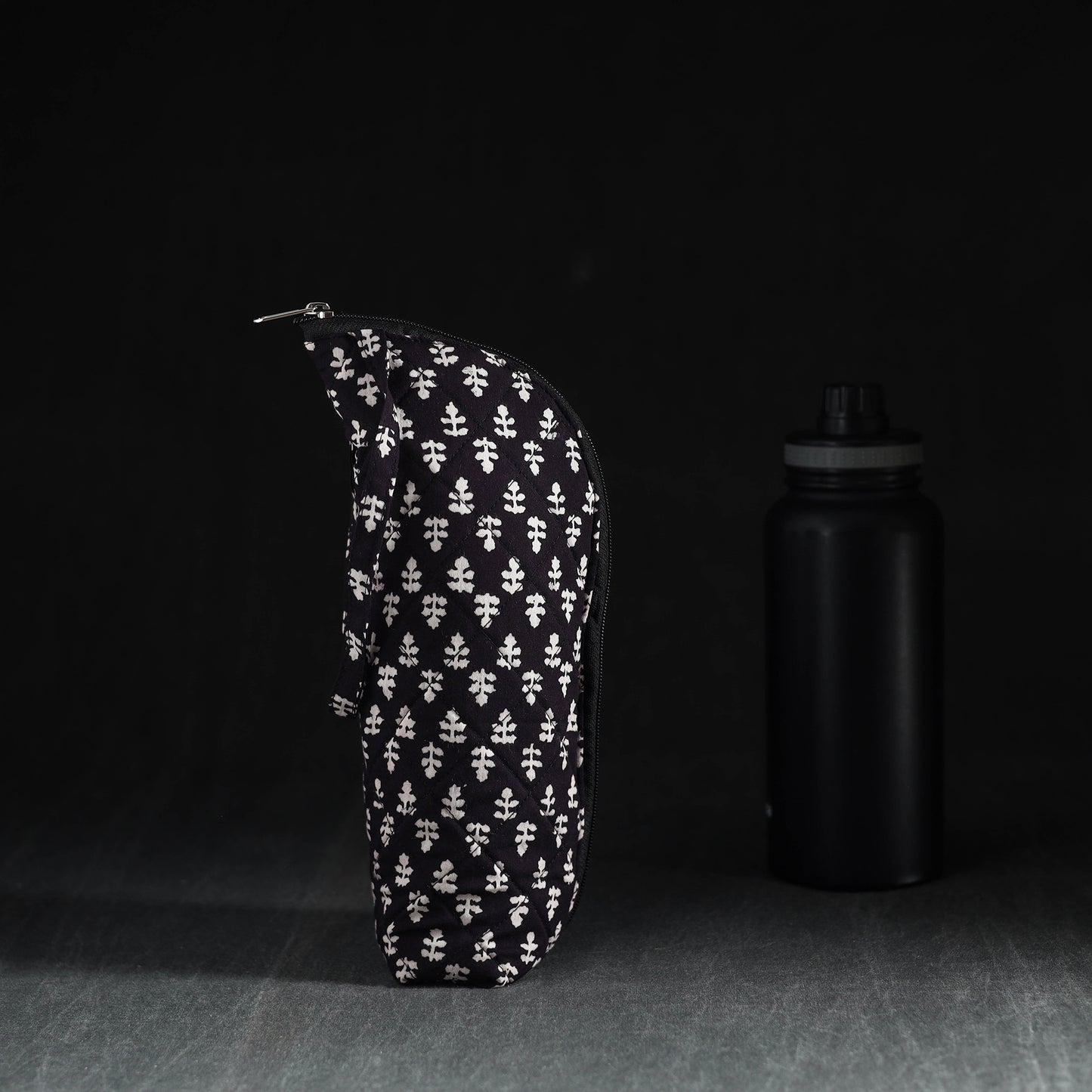 Black Handmade Cotton 1L Water Bottle Cover