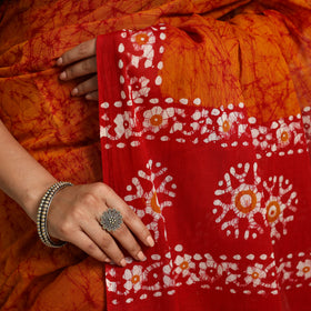 Buy Orange Mul Cotton Hand Batik Print Saree