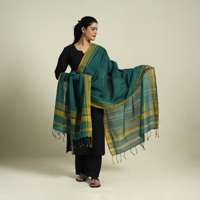  Dark Green Handloom Cotton Srikakulam Jamdani Dupatta