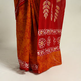 Buy Orange Mul Cotton Hand Batik Print Saree