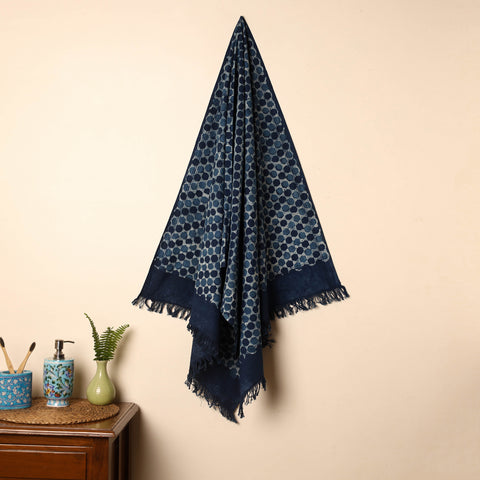 Blue - Handloom Block Printed Cotton Bindaas Towel 43