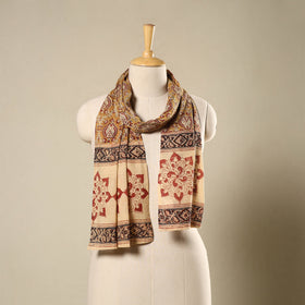 Brown Pedana Block Print Natural Dyed Cotton Kalamkari Stole