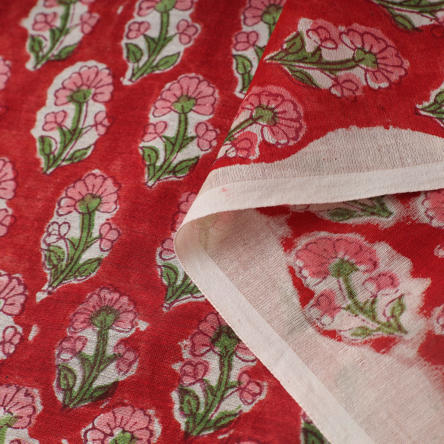 Red - Sanganeri Block Printed Chanderi Silk Fabric 05