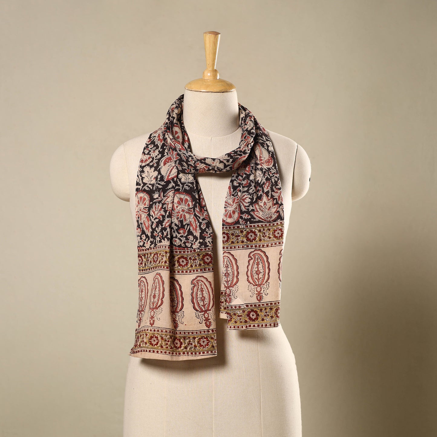 Pedana Block Print Natural Dyed Cotton Kalamkari Stole