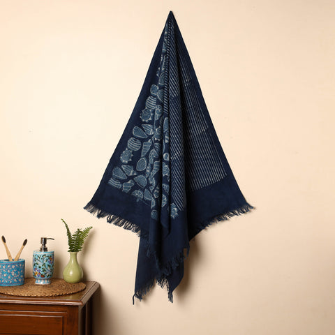 Blue - Handloom Block Printed Cotton Bindaas Towel 41