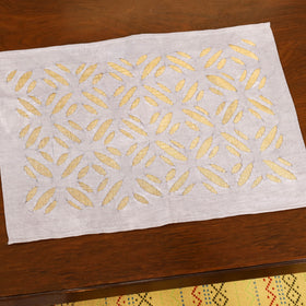 Grey - Barmer Applique Cutwork Dining Table Runner with Mat Set 01