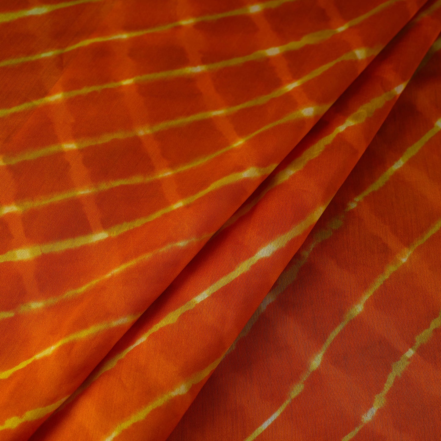 Orange - Handloom Chanderi Silk Tie-Dye Leheriya Fabric 23