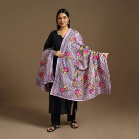  Purple Ranihati Chanderi Silk Hand Embroidery Dupatta