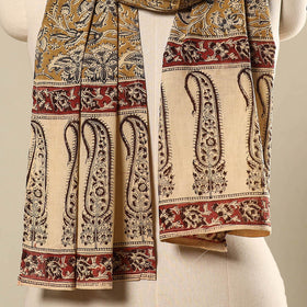 Yellow Pedana Block Print Natural Dyed Cotton Kalamkari Stole