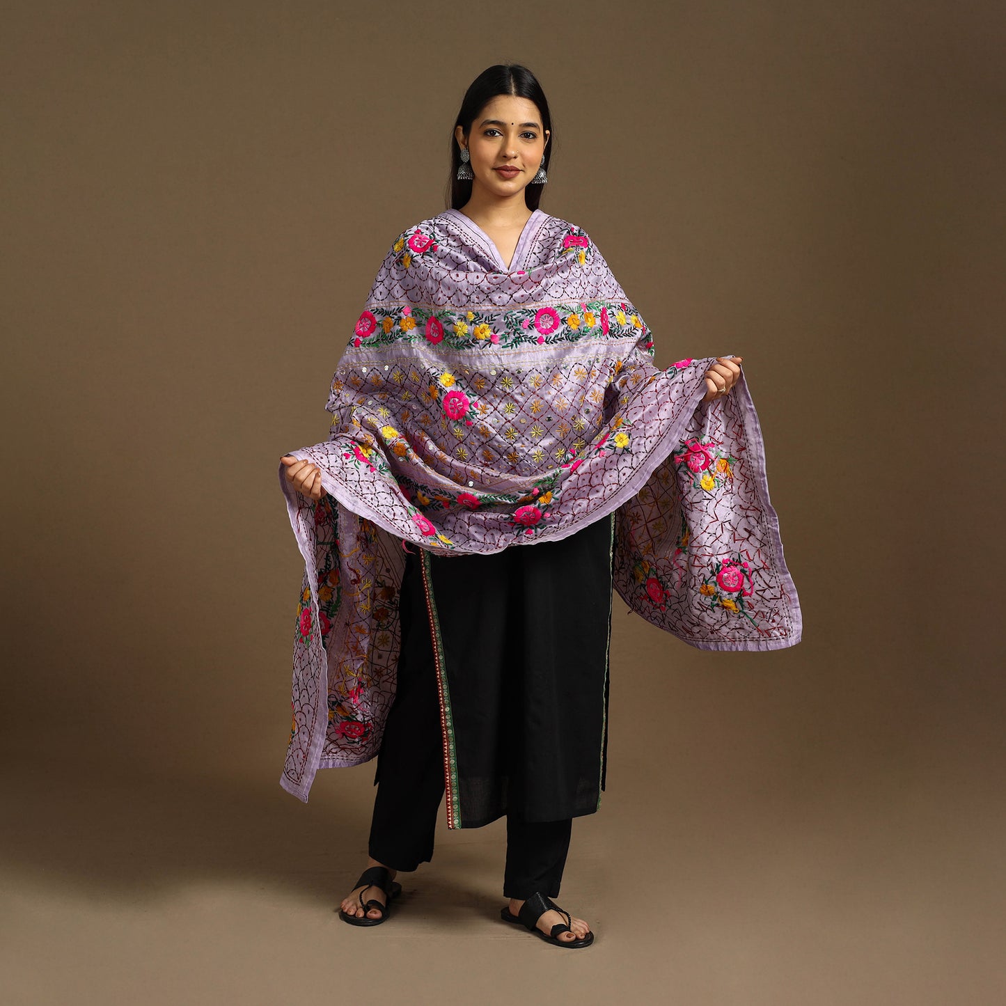  Purple Ranihati Chanderi Silk Hand Embroidery Dupatta