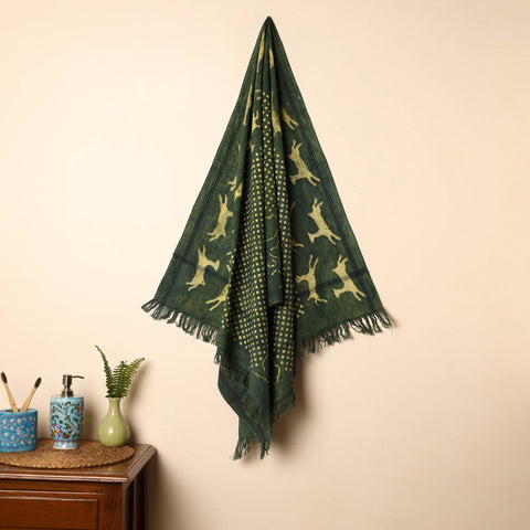 Green - Handloom Block Printed Cotton Bindaas Towel 40