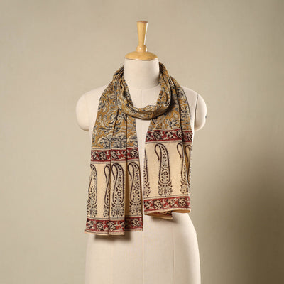 Yellow Pedana Block Print Natural Dyed Cotton Kalamkari Stole