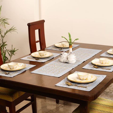 Barmer Applique Cutwork Dining Table Runner with Mat Set 02