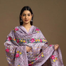  Purple Ranihati Chanderi Silk Hand Embroidery Dupatta