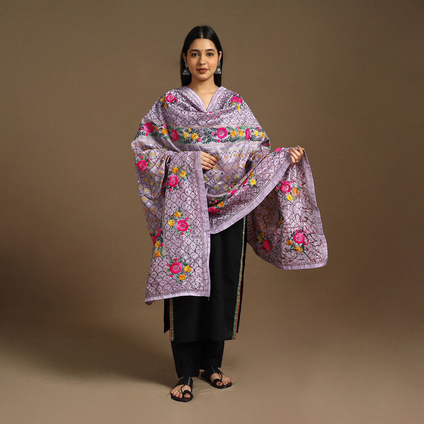  Purple Ranihati Chanderi Silk Hand Embroidery Dupatta