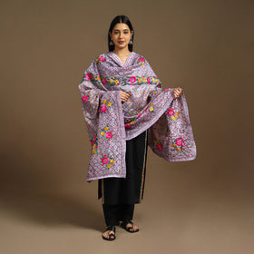  Purple Ranihati Chanderi Silk Hand Embroidery Dupatta