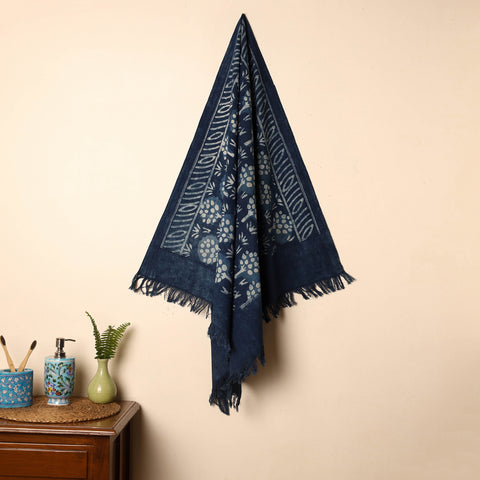 Blue - Handloom Block Printed Cotton Bindaas Towel 39