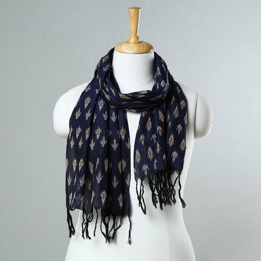 Blue - Pochampally Ikat Mercerized Cotton Stole with Tassels 04