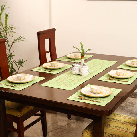 Barmer Applique Cutwork Dining Table Runner with Mat Set 04