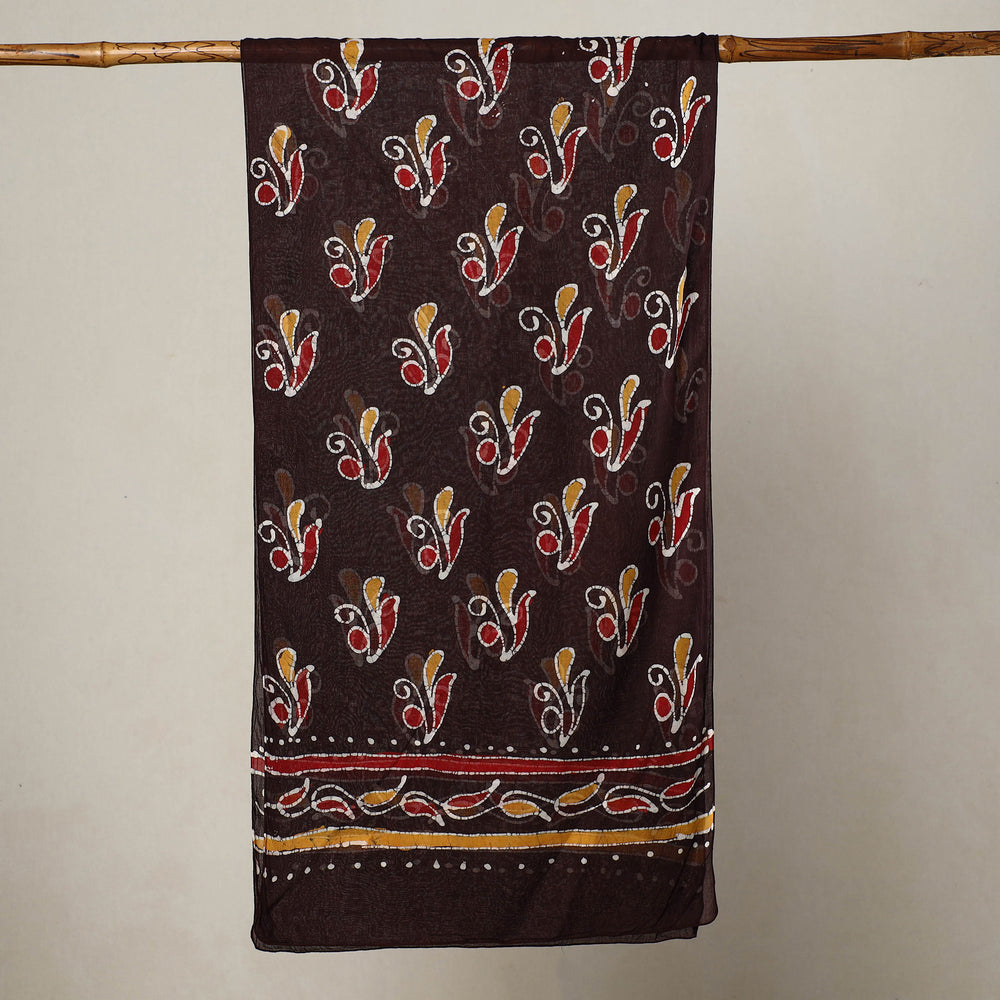 Brown - Hand Batik Printed Mul Cotton Stole 44