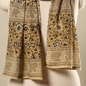 Yellow Pedana Block Print Natural Dyed Cotton Kalamkari Stole