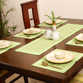 Green - Barmer Applique Cutwork Dining Table Runner with Mat Set 04