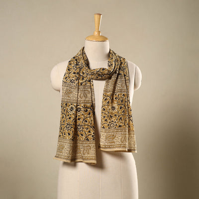 Yellow Pedana Block Print Natural Dyed Cotton Kalamkari Stole