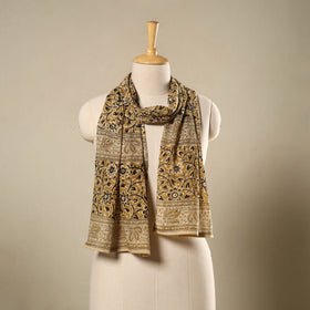 Yellow Pedana Block Print Natural Dyed Cotton Kalamkari Stole