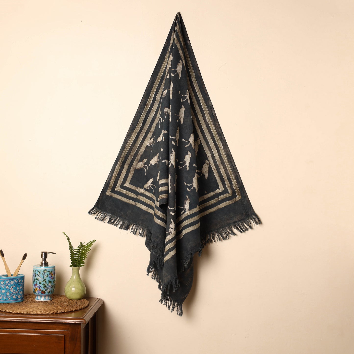 Black - Handloom Block Printed Cotton Bindaas Towel 37