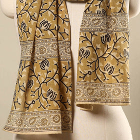 Yellow Pedana Block Print Natural Dyed Cotton Kalamkari Stole