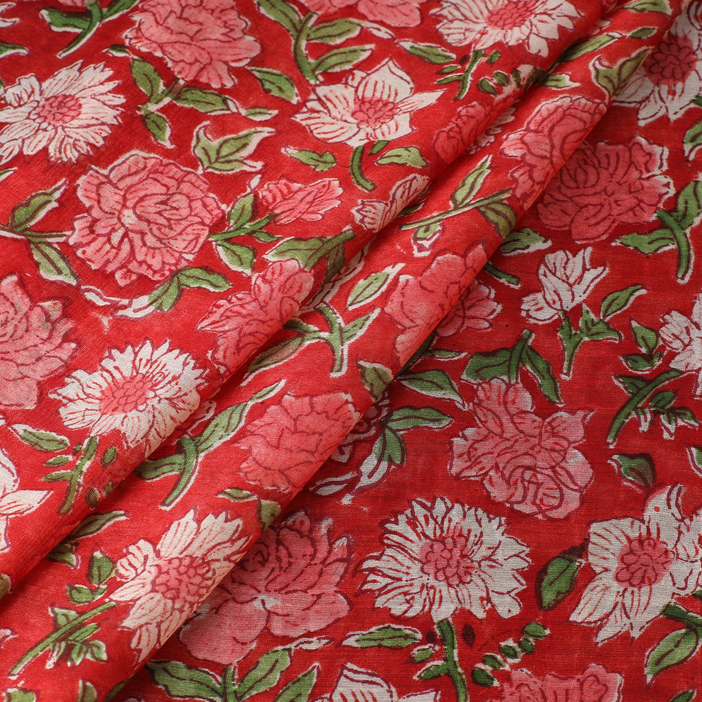 Red - Sanganeri Block Printed Chanderi Silk Fabric 07