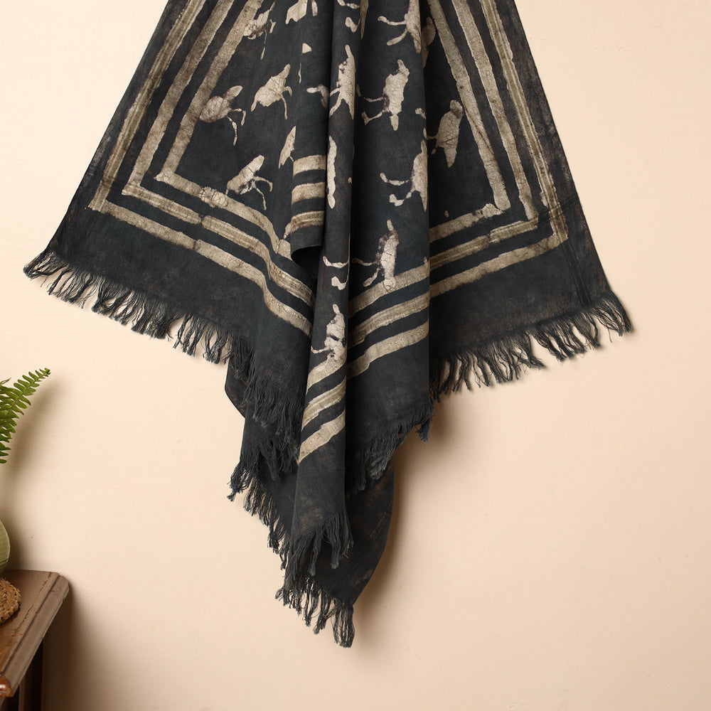 Black - Handloom Block Printed Cotton Bindaas Towel 37