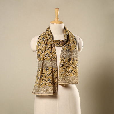 Yellow Pedana Block Print Natural Dyed Cotton Kalamkari Stole
