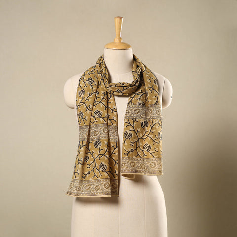 Yellow Pedana Block Print Natural Dyed Cotton Kalamkari Stole