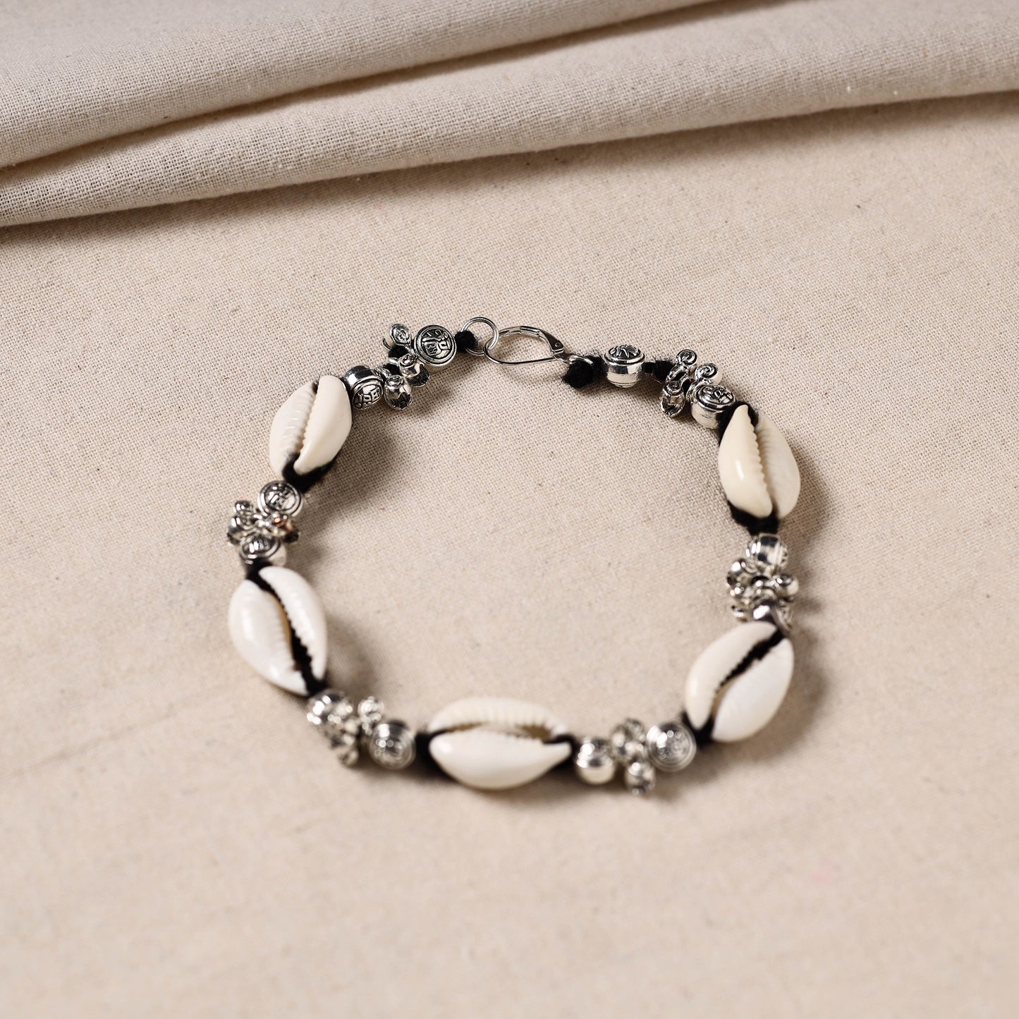 Handmade Oxidised Silver Beaded Anklet with Shellwork 17