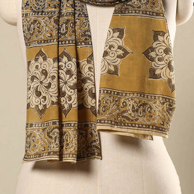 Yellow Pedana Block Print Natural Dyed Cotton Kalamkari Stole