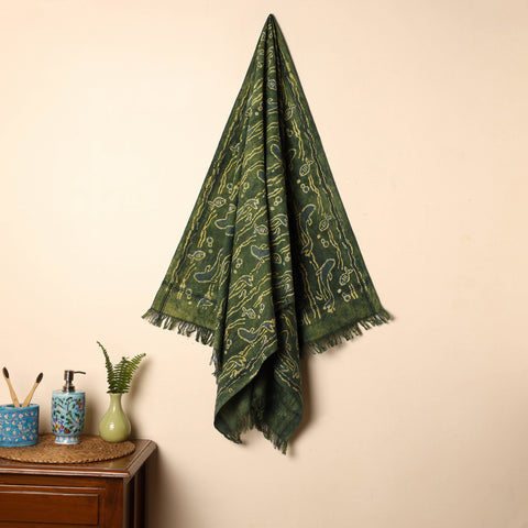 Green - Handloom Block Printed Cotton Bindaas Towel 36