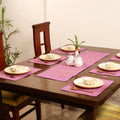 Pink - Barmer Applique Cutwork Dining Table Runner with Mat Set 05