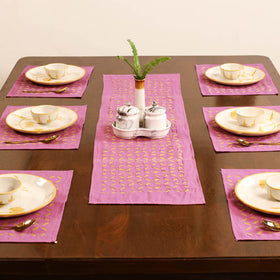 Pink - Barmer Applique Cutwork Dining Table Runner with Mat Set 05