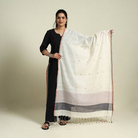 Buy White Handloom Cotton Srikakulam Jamdani Dupatta