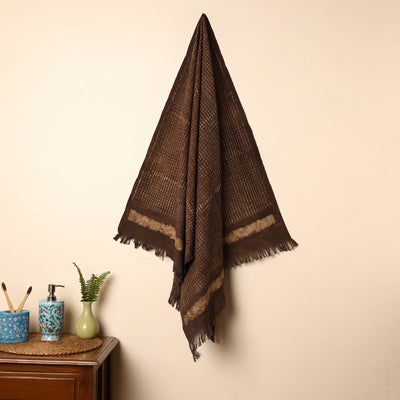 Brown - Handloom Block Printed Cotton Bindaas Towel 35