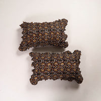 Black - Set of 2 Bagru Block Print Cotton Frill Pillow Covers 20