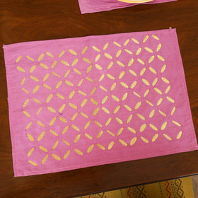 Pink - Barmer Applique Cutwork Dining Table Runner with Mat Set 05