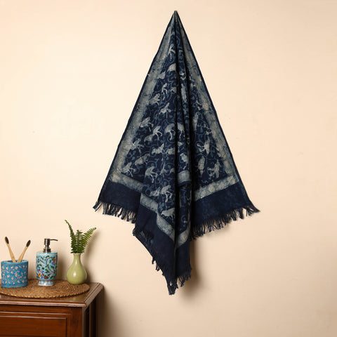 Blue - Handloom Block Printed Cotton Bindaas Towel 34