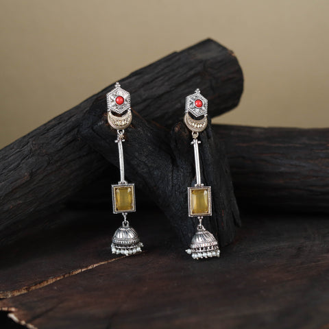 German Silver-Plated Ethnic Drop Earrings