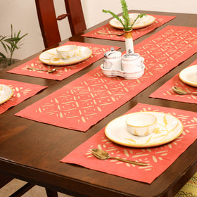 Orange - Barmer Applique Cutwork Dining Table Runner with Mat Set 06