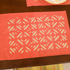 Orange - Barmer Applique Cutwork Dining Table Runner with Mat Set 06