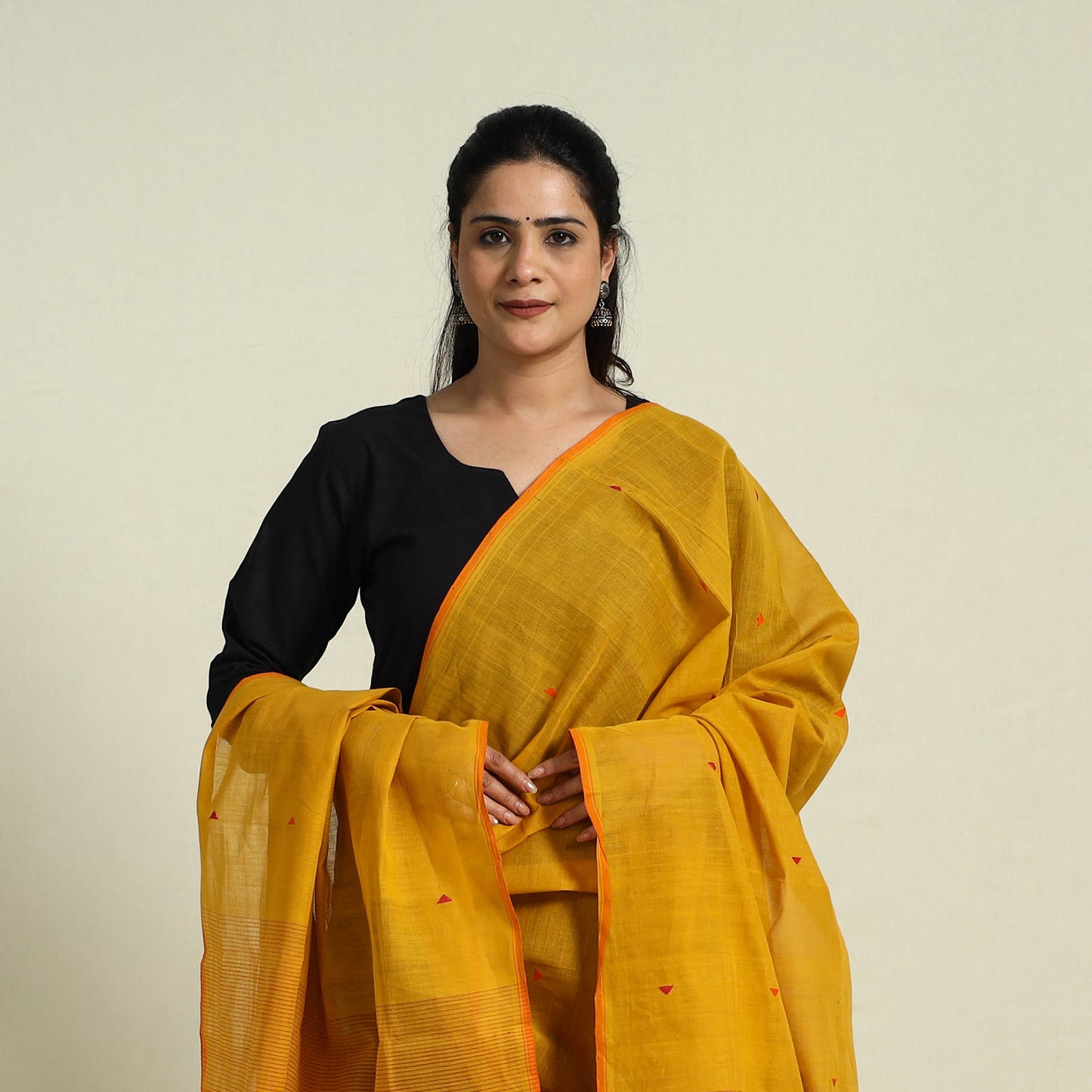 Buy Yellow Handloom Cotton Srikakulam Jamdani Dupatta