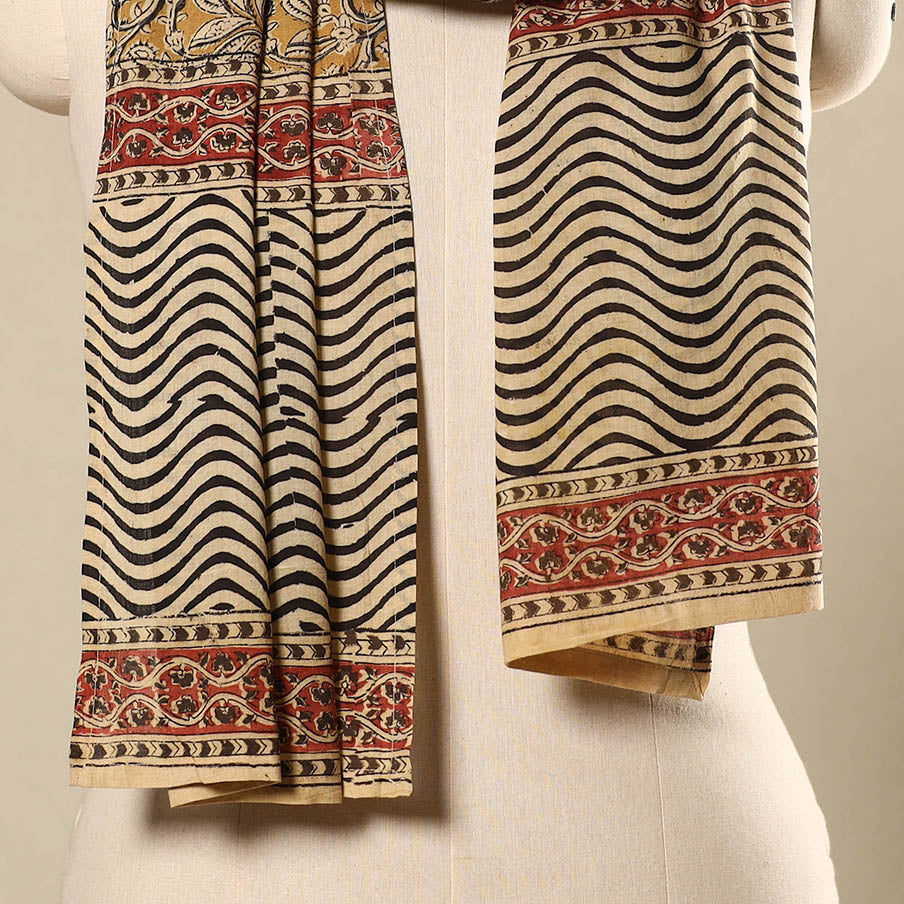 Yellow - pedana natural dyed cotton kalamkari stole 25